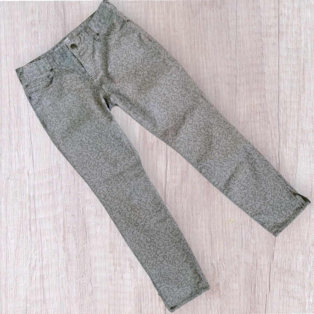 FREE PEOPLE Gray Lace Print Skinny Cropped Ankle-Zip Stretch Pants Jeans Fall 28